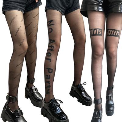 China Fashion Brand Breathable Print Letters Black Sexy Pantyhose Women Anti-hook Stockings Luxury Designer Pantyhose for sale