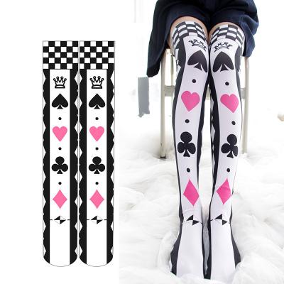 China Wholesale QUICK DRY Cardboard Printed Thigh High Hoops Slim Girls Women Over The Knee Socks for sale