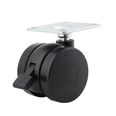 China Lightweight Durable Black Two Wheel Casters With Brakes Universal Wheel With Metal Connecting Plate for sale