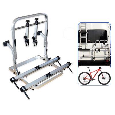 China Bicycle Storage For Travel Camper Van Outdoor Bumper Campervan Bike Racks With Function Travel RV Folding Bike Shelf Aluminum Alloy RV Bicycle Frame for sale