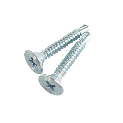 China Flat Carbon Steel with Galvanized CrosscDrive Self-Drilling Flat Head Screws with 4 Seeds Under Head for sale