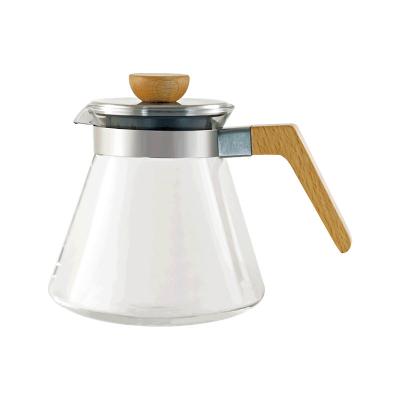 China Borosilicate Glass Server Can Use For Pour Over Coffee Customizable And Customized Designed Black 600ml Coffee And Wooden Teapot for sale