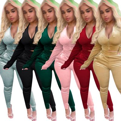 China Hot Selling Breathable Velvet Tracksuits Two Pieces Womens Autumn Full Sleeves O Neck Tops And Sweatpants Casual Outfits for sale