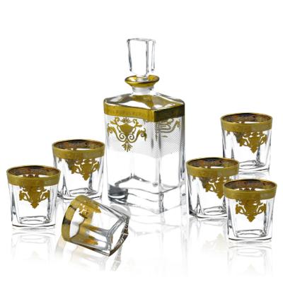 China Crystal Glass Storage Glass Set Style European KOREAN Whiskey Painted Gold Bottle Gift Box Set for sale