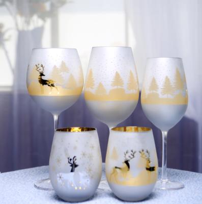 China New KOREAN Christmas Pattern Wine Set Wine Glass Whiskey Cup Electroplating Manufacturers for sale