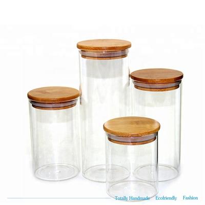 China Good Sustainable High Borosilicate Material Bamboo Lid Sealed Glass Jars Eco-Friendly Wholesale for sale