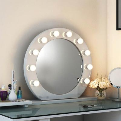 China New Arrival Round Desk Lighted Hollywood Lighted Mirror Table Make Up Led Mirror With 10 Bulbs for sale