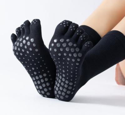 China QUICK DRY Custom Logo Mesh Cotton Women Open Five Anti Non Slip Pilates Finger Yoga Socks Long Tube 5 Toes Slip Grip Yoga Socks for sale