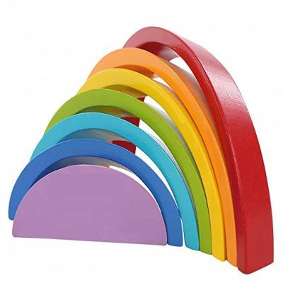 China High Quality Wooden Montessori Wooden Rainbow Stacking Toys Geometry Building Blocks Educational Toys for sale