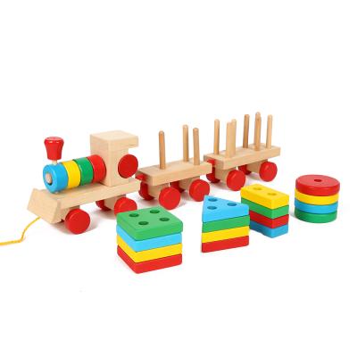 China Wooden train for baby new high fashion action capacity stacking shape educational wooden sorting wooden train push set toys for children for sale