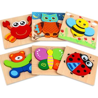 China Educational Toy Hot Sale 3D Jigsaw Puzzle Game Wooden Jigsaw Puzzle Animal Learning Toy For Children for sale