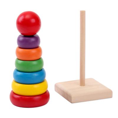 China Wholesale wooden building block montessori rainbow stacker tower wooden educational stacking toys for kids for sale