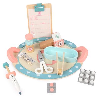 China New Design Wooden Kids Pretend Play Nurse Doctor Set Educational Toy Wooden Injection Kit Medical Game For Children for sale