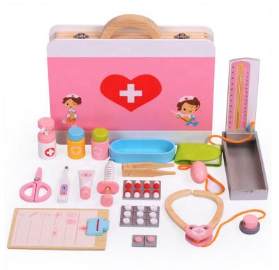 China Hot Sale Wooden Kids Pretend Play Doctors Toys Medicine Kit Medicine Box Set Educational Wooden Toy For Children for sale