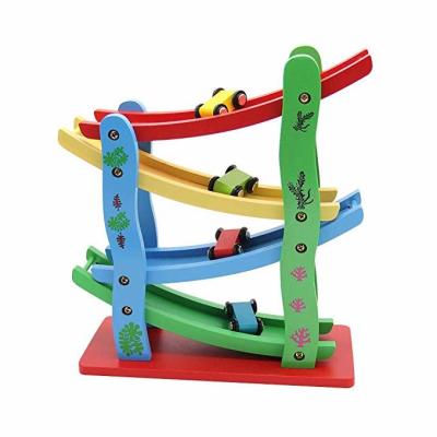 China Wooden Train for Baby Action Ability Fashionable Children's Practicing Wooden Toy Big Small Sliding Car Roller Coaster Slide Four-Wheel Toys for sale