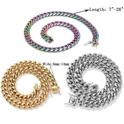 China 2021 Hot Selling 18K Cryptographic Hiphop Necklace Gold Round Grind General Hip Hop Necklace 6-16mm Buckle Stainless Steel Cuba Chain for sale