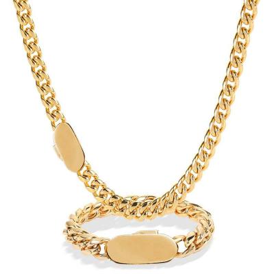 China New Hiphop Hip Hop Box Clasp Engraved Logo Cuban Link Chain 18k Pvd Plated Stainless Steel Miami Gold Cuban Necklace for sale