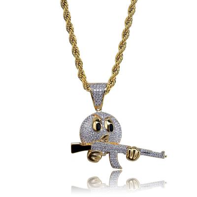 China Hiphop Cartoon Emoticon Stake Gun Character Pendant Zircon Inlaid Hip Hop Double Color Necklace Pendant Pendant for sale