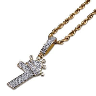 China Hot Sale Hiphop Number 7 Pendant Border Crown Set Zircon Hip Hop Pendant Necklace Pendant for sale