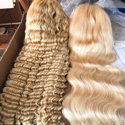 China 13x6 Deep Raw Human Hair Lace Front Wig Deep Wave Wig Vendors Cuticle Aligned 180 Density 40 30 Inch Peruvian Blonde Wig 613 Virgin Hair for sale