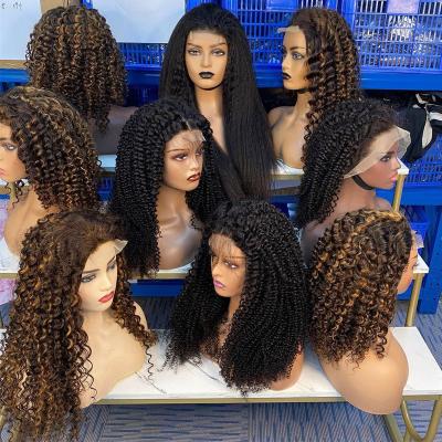 China Full Lace Wig 100% Virgin Human Hair Full Lace Wig HD Wave 40 Curly Lace Front Wigs Brazilian Transparent Swiss Deep Body Wave For Black Women for sale