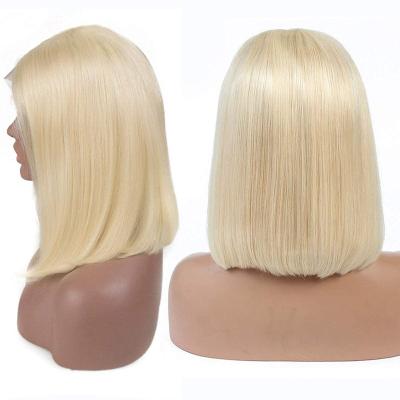 China Silky Straight Wave Blonde Bob Wig Hair 13x4 Lace Front Real Pre Inserted Bleach Knot 150% Density 613 Lace Front Real Hair Straight Hair ShortBob for sale