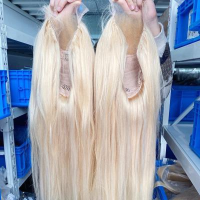 China Natural Virgin Remy Blonde Deep Wave Front Lace Wig With Bangs Wave Wigs Hair Vendors Raw Indian Hair Lace Frontal Wig 180 Density for sale