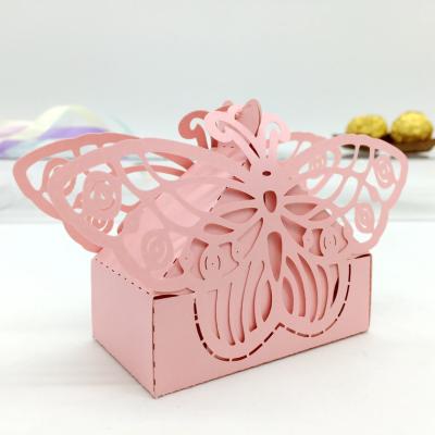 China New Design Recyclable Laser Cut Baby Shower Pink Gift Box Chocolate Favor Box Wedding Paper Pearl Butterfly Newborn Gift for sale