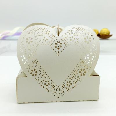 China Recyclable High Quality Low Price Creamy Heart Shape Laser Cut Wedding Candy Box Chocolate Favor Box Baby Shower Gift Box for sale