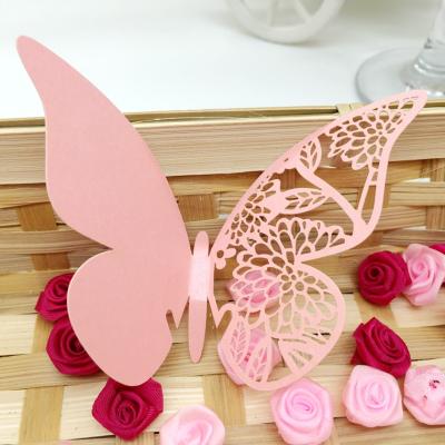 China event & Party Supplies Wholesale Pink Butterfly Laser Cut Glass Cup Cards Place Name Card For Baby Show Christmas Wedding Party Decoration for sale