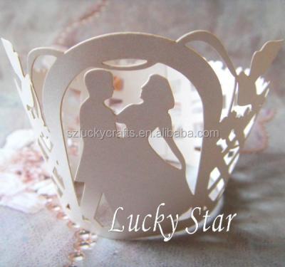 China Bride&Groom ivory laser cut pearl paper cake cup cupcake wrapper for birthday wedding valentines day decoration A001 for sale