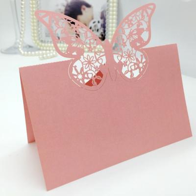 China Hot Sale Pink Color Butterfly Wedding Favors Wedding Decorations Table Card Laser Cut Seat Card Place Paper H19 Paper Name Card for sale