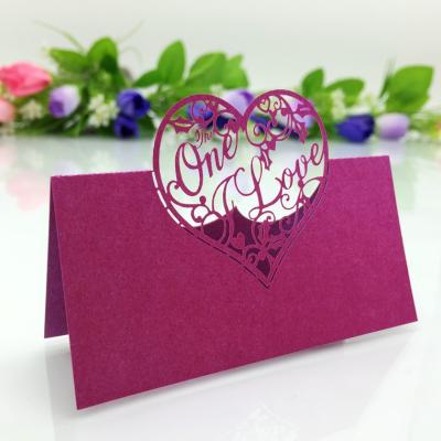 China Hot sale rose one red color love heart design wedding favors decorations table card laser cut seat card place paper H23 name card for sale