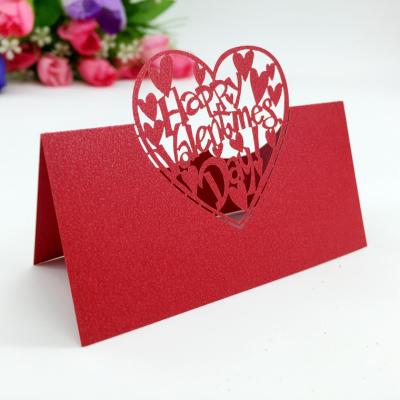 China Hot sale red color valentines day happy heart wedding favors decorations table card laser cut seat card place name paper H26 card for sale