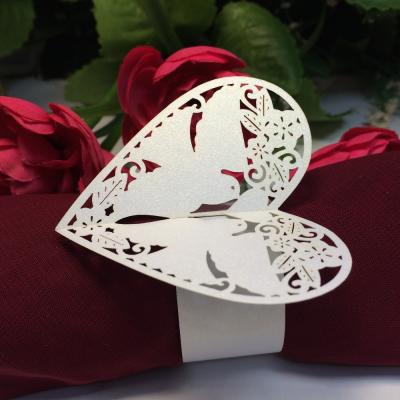 China Heart Shape Love Birds Laser Cut Paper Party Table Decoration Paper Napkin Holder/Napkin Ring Viable for sale