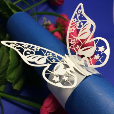 China Viable White Butterfly Shape Laser Cut Paper Party Table Decoration Paper Napkin Holder / Napkin Ring for sale