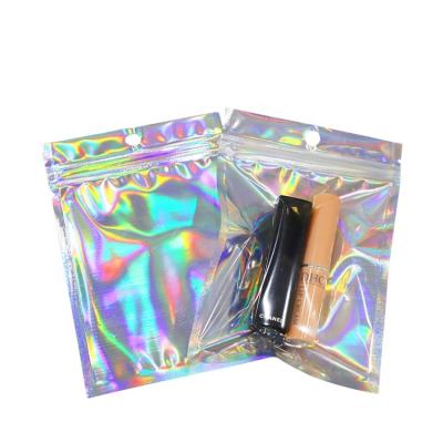 China Wholesale custom logo mylar holographic packaging bag moisture proof zipper bags plastic holographic bag for sale