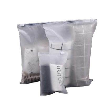 China Recyclable Custom LOGO One Side Frosted Plastic Transparent Clear Plastic Bag Apparel Packaging Bags One Side Bag With Zipper for sale