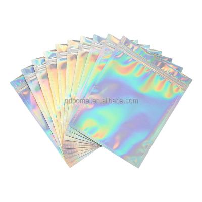 China Recyclable Custom Plastic Small Hologram Flat Foil Holographic Smell Proof Ziplock Mylar Bag For Food Package for sale