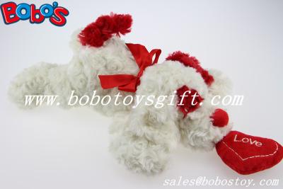 China Bobo's Plush White Lying Dog Animal With Red Heart Pillow In Wholesale Price for sale