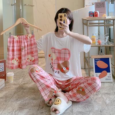 China Wholesale Cheap QUICK DRY Women's Short Sleeve Pijama Juvenil Cotton Pajamas Sleepwear 3pcs Set for sale