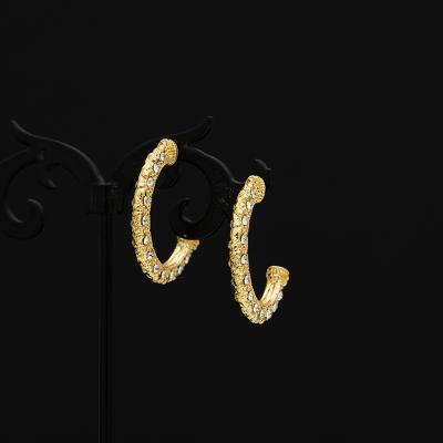 China CLASSIC Gold Plated Bronze Diamond Accen Hoop Earrings 18K Gold Plated Post Zircon Circle Earrings for sale