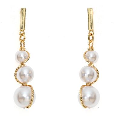 China Vintage Threader Drop Earrings CLASSIC Bridal Faux Pearl Dangle Drop Curve Twist Shape Earrings for sale