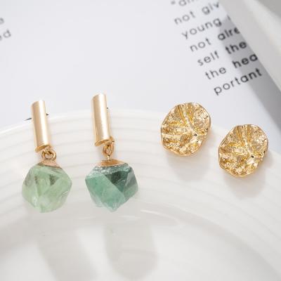 China 2020 CLASSIC fashion jewelry spring women's natural gemstone gold plating natural gemstone drop set druzy earrings for sale