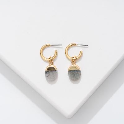 China CLASSIC Moonlight Stone Labradorite Semi Precious Stone With Gold Plated Circle Drop Earrings for sale