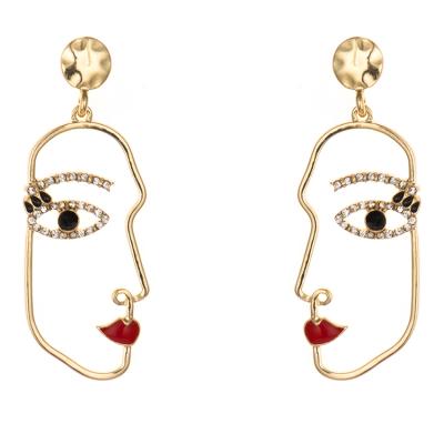 China CLASSIC 18K Gold Plated Statement Face Gemstones Enamel Drop Earrings For Girls Women for sale