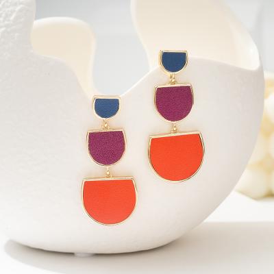 China Hot Sale CLASSIC Gold Plated Earring Alloy Layout Muti Colors Leather Cute Drop Statement Earrings for sale