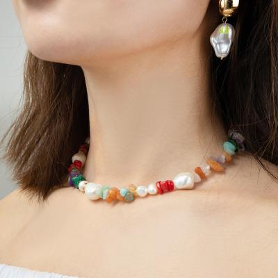 China CLASSIC Handmade Semi-precious Chakra Chips Natural Freshwater Pearl Stone Necklace for sale