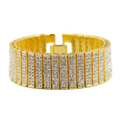 China Hiphop Hiphop Gold Zircon Silver Plated Chunky Bracelet For Men for sale