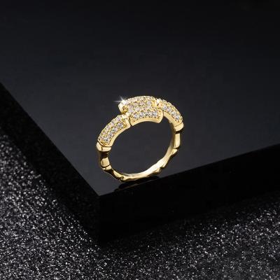 China CLASSIC Pave Stone Open Ring, 18K Gold Plated Bamboo Diamond Twist Open Ring For Women Men Jewelry for sale